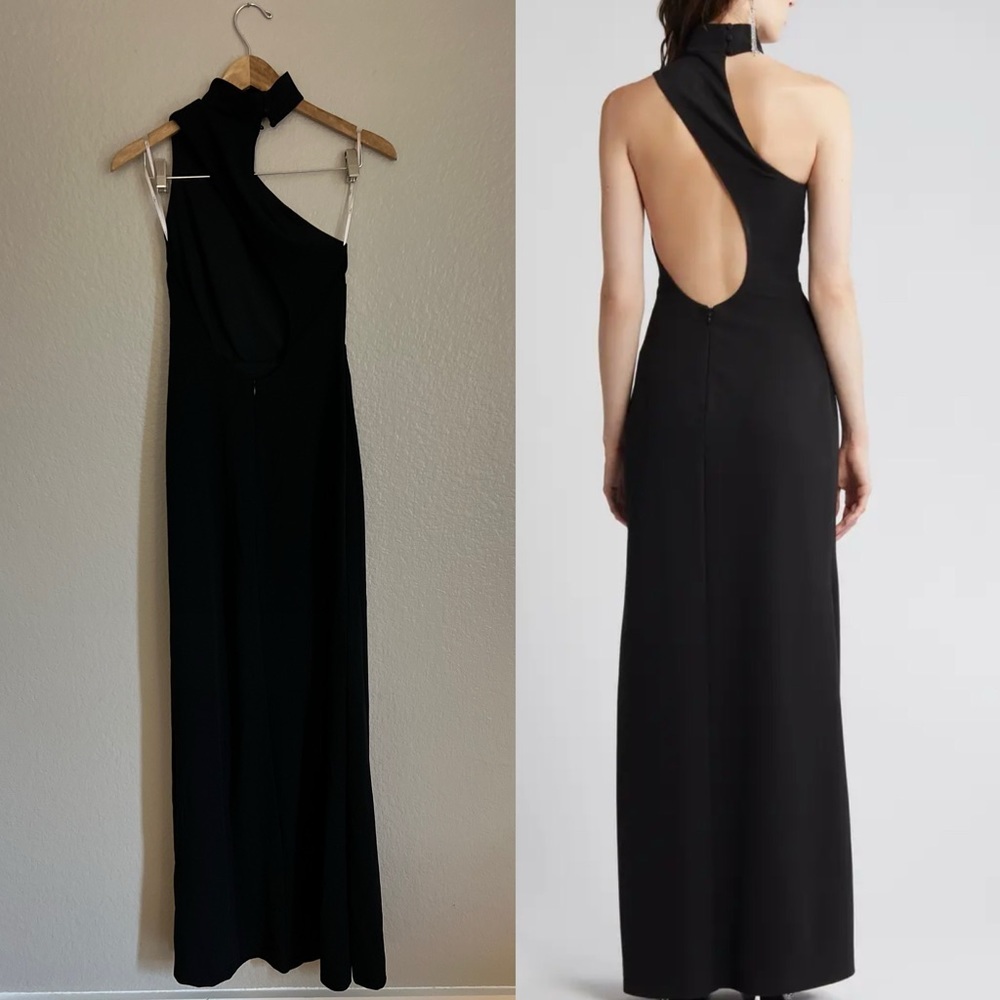 NWOT Keep It Interesting Black Asymmetrical Cutout Halter Maxi Dress